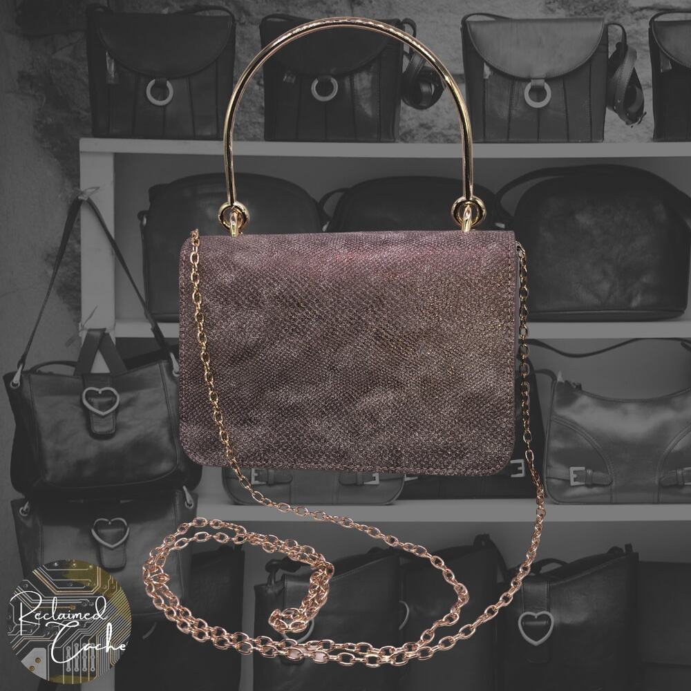 Estee & Lilly Taupe Snap Closure Shimmer Snake Skin Box Clutch Handbag